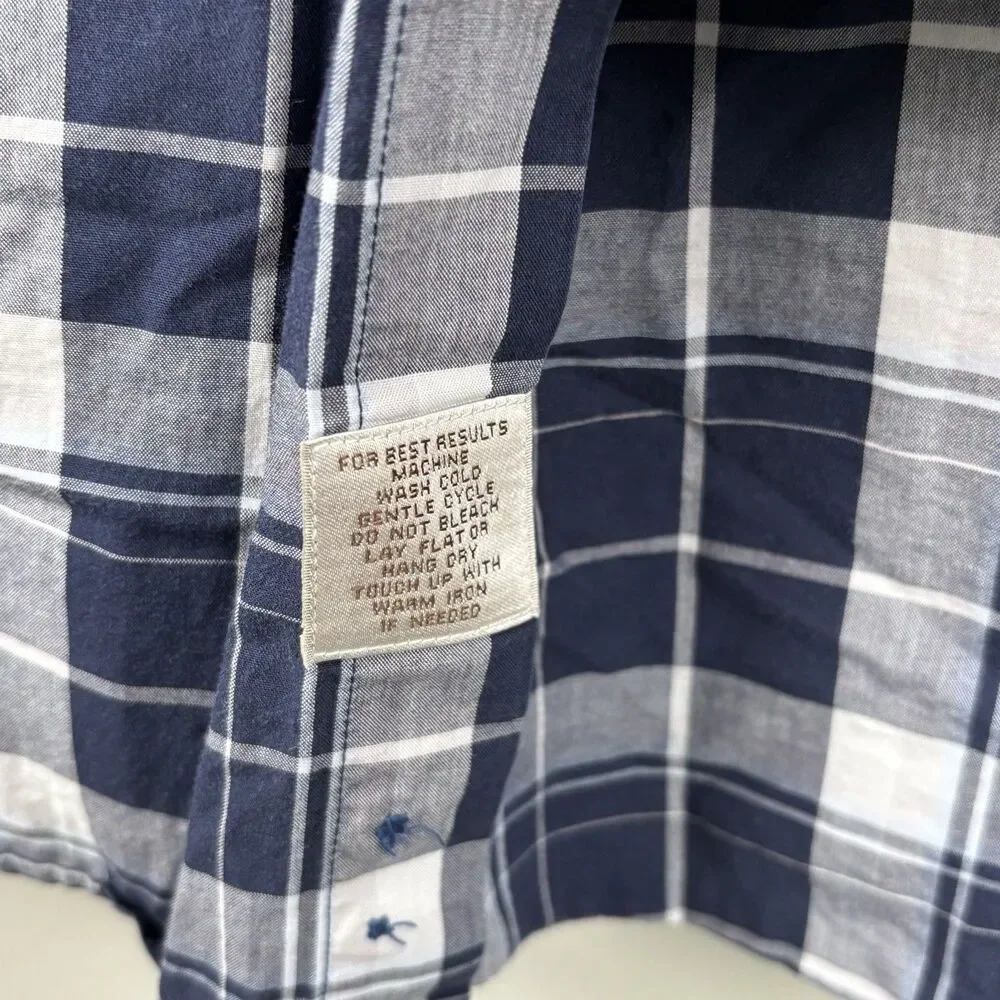 Peter Millar Men XXL Blue Plaid Shirt Cotton Button Down Shirt Long Sleeve